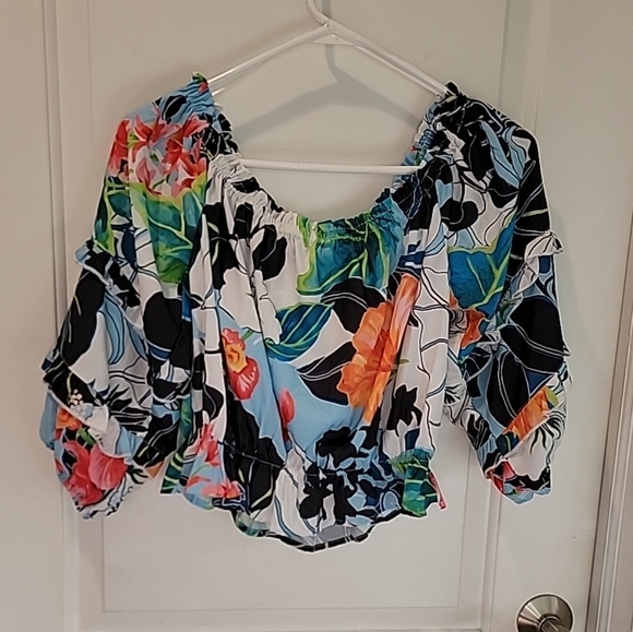 Rachel Zoe Womens Floral Cropped Blouse 3/4 Sleeve Size Medium - Picture 2 of 8